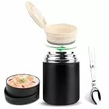 VMUTGA Thermobehälter 850ml, | Edelstahl Warmhaltebehälter | Müsli to go - Thermobox Mittagessen, Edelstahl Thermobehälter für Essen mit faltbaren Löffel (schwarz)
