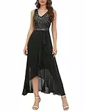 Berylove Abendkleid Schwarz Kleid Elegant Damen Festlich Ballkleid Lang Brautjungfernkleider Cocktailkleid Damen Elegant BLS0015 Black XL