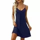 Xuepelit Nachthemd Damen Unterkleid Sexy Sommer Negligee für Frauen Spaghettiträger Babydoll Nachthemden Baumwolle Nachtwäsche Träger,Blau L