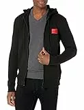 HUGO Herren Sweatshirt mit Kapuze und Reißverschluss aus Jersey mit Quadratischem Logo, Normale Passform Kapuzenpullover, Rabenschwarz, XL