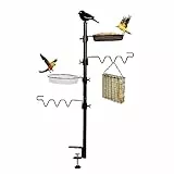 HRAYLTOP Die hängend Vogelfutterspender und Vogeltränke - mit Höhe 92cm 2-in-1 Metall Balkonhalterung，Komplettset inkl Vogeltränke und Futterteller für Mehlwürmer Körner Erdnüsse, Vogelbad [Schwarz]