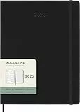 Moleskine Wochenplaner, Wochenagenda 2026 12 Monate mit Platz für Notizen, mit festem Einband und Gummibandverschluss, Format XL 19x25, Farbe Schwarz