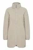 OXMO OXTova Damen Sweatjacke Lang Jacke mit Teddy-Fell Stehkragen Reißverschluss Eingrifftaschen Loose fit, Größe:XS, Farbe:Oyster (141107)