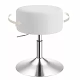 WOLTU Schminktisch Hocker, Schminkstuhl, Barhocker Rund, Höhenverstellbar, 360° Drehbar mit Verdickter Polsterung, Kunstleder Bequemstuhl für Schminktisch, Schlafzimmer, Esszimmer, Weiß, BH14ws-1