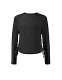 Arshiner Mädchen Langarmshirt Kordelzug Pullover Kinder Slim Rundhals Oberteile Freizeit Mode T-Shirt Herbst Winter Elegant Shirt für Mädchen 12-13 Jahre 160 Schwarz