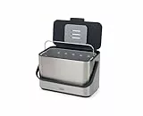 Joseph Joseph Collect 4l Edelstahl Komposteimer Küche mit Griff, herausnehmbarem Inneneimer und Aufbewahrung, inklusive Geruchsfilter und 3x Müllsäcke, Stainless Steel/Dark Grey