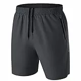 Herren Sport Shorts Kurze Hose Schnell Trocknend Sporthose Leicht mit Reißverschlusstasche(Dunkelgrau,EU-2XL/US-XL)