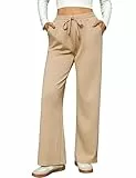 Totatuit Damen Jogginghose Baggy Herbst Trainingshose Lang Freizeithose Sporthose Yogahose Gerades Bein Sport Lounge Sweatpants Kordelzug mit Taschen Khaki M
