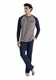 Men's Navy Raglan Sleeve Detail T-Shirt Trousers Pajama Set, L