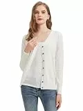Avondii Strickjacke Damen Kurz Strick Cardigan V-Ausschnitt,Elegante Leichte Frauen Herbst Freizeit Langarm Cardigan mit Knöpfen （L-Weiß）