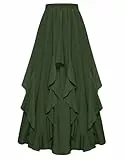 SCARLET DARKNESS Damen Mittelalter Rock Lang Elastische Taille mit Taschen Chiffon Rüschensaum Piraten Rock Olivgrün M