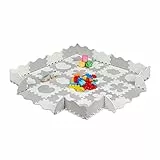 Relaxdays Puzzlematte 52-teilig, EVA Schaumstoff, schadstofffrei, 1,4 m², Spielmatte mit Rand, versch. Motive, grau/weiß