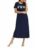 Jahetuul Damen Nachthemd Kurzarm Schlafshirt lang mit Herzmuster Schlafkleid Frau bequemes Nachtkleid Maxikleid Nachtwäsche Sleepshirt Nightdresses