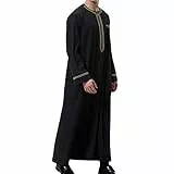 BeerMmay Herren Muslim Druck Kaftan Islamisch Royalty Dubai Robe O-Ausschnitt Lange Ärmel Retro Tuniken Abaya Lose Kandoura,Schwarz,M