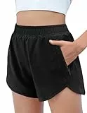 Arshiner Mädchen Shorts Schwarz Sommer Sportshorts Activewear Short Kurze Hose Kinder Trainingshose mit Mesh Liner Running Radlerhose mit Zip-Taschen 130/7-8 Jahre