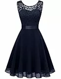 Berylove Women Short Floral Lace Bridesmaid Dress Vintage Cocktail Party Swing Dress BLP7005NavyXS