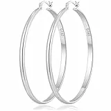 RANKEEF 3 mm Breit Große Silber Ohrringe Damen 925 Creolen Hypoallergene Sterling Silber Post Leichte Große Silber Ohrringe Creolen für Damen