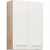 Pelipal Badezimmer Hängeschrank Quickset 380 in Weiß Glanz/Sanremo Eiche Terra Quer Nachbildung, 50 cm breit | Bad Wandschrank mit 2 Türen und 2 Einlegeböden