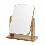 Chereda Kosmetikspiegel mit Ständer aus natürlichem Bambus, 360° drehbar, quadratischer Spiegel für Schminktisch, Schreibtisch, Badezimmer, Schlafzimmer, 20 x 18 cm