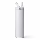 Vinsun Trinkflasche Edelstahl weiß 750ml - auslaufsicher, Strohhalm, doppelwandig isoliert, BPA frei - leichte Thermoflasche für Fitness, Uni, Büro, Reisen