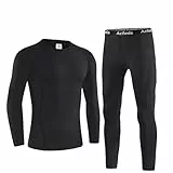 Acfoda Thermounterwäsche Set Herren Warme Funktionswäsche Atmungsaktiv Skiunterwäsche Thermo Unterwäsche Winter Männer Weich Thermowäsche Lange Pyjamas Schwarz XL