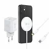 XLayer MagFix Pro Wireless Charging Starter Set | Magsafe Ladegerät | 20W Netzteil mit USB-C auf Lightning Kabel | schnelles Laden iPhone 16/15/14/13/12 Pro 3 Teilig Ladepad Magnetisch Induktiv