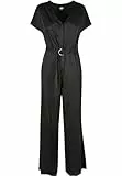 Urban Classics Damen Ladies Satin Wide Leg Belt Jumpsuit Black, S
