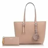 TANTOMI Handtasche Damen Set Tasche Mit Geldbörse für Büro Schule Einkauf Handtasche Damen Groß Mit Quasten Damen und Pelz Kugel Plüsch Schlüsselring