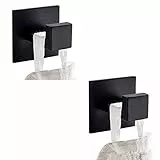 Flybath Handtuchhaken SUS 304 Edelstahl Kleiderhaken Wand Montiert quadratisches Badezimmer Zubehör, Mattschwarz - 2 Haken, Selbstklebend
