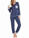 SWOMOG Damen Schlafanzüge Set Langarm Pyjama mit Hose 2 Stück Gemütliche Modale Nachtwäsche Pj Set