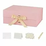rosa Magnetische Geschenkbox mit Deckel groß 32x28x13.5cm mit Geschenkbeutel, Schleife, Raffia & Grußkarte