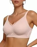 As Fairy Drahtloser Damen-BHs mit V-Spitze, florales Netzgewebe, bequem, stützend, T-Shirt-BH, ohne Bügel, nahtloser Push-Up-Bralette, Rosa und Blumenmuster, X-Large