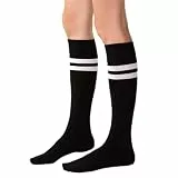 STEVEN Kniestrümpfe Damen I Extra Fein Gekämmter Baumwolle Kniehohe Socken I Lange Universelle Socken I Größe EU38, EU39, EU40 I Schwarz mit Weiß Streifen