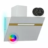 Klarstein Dunstabzugshaube Alina - 60-cm-Wandhaube, 600 m³/h Luftstrom, Energieeffizienzklasse A, LED-Beleuchtung in 9 Farben, Touch-Bedienfeld, Weiß-Gold, Umluftbetrieb Möglich
