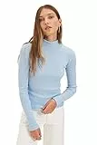 Trendyol Damen Trendyol Turtcheck Flyillat Knitted Blouse, Blau, S EU