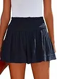 Tincini Shorts Damen Sommer Baumwolle Elastisch High Waist Kurze Hosen Causal Rüschen Strandshorts Einfarbig Freizeit Shorts Sweatpants (Marineblau, M)