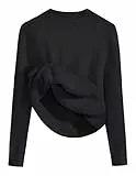 Zeagoo Thermo Pullover Damen Winterpullover Warm Langarm Elegant Fleece Sweater Strickpullover Gefüttert Sweatshirt Schwarz M
