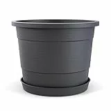 Plastard Blumentopf Terra Ø 54 cm Anthrazit mit Untersetzer, wetterfester Pflanzkübel, Pflanztopf, Blumenkübel, Übertopf für Innen & Außen aus Kunststoff mit Überlauf