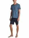 CALIDA Relax Essentials Kurz-Pyjama, Schlafanzug Herren, aus 100% Bio-Baumwolle, Hose mit stoffbezogenem Gummibund Coronet Blue 52-54