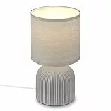 BRILONER - Tischlampe mit Stoffschirm, Kabelschalter, Keramikfuß, Lampe, Nachttischlampe, Tischleuchte, Dekolampe Flur, Bürolampe, Leselampe, Wohnzimmer, Schlafzimmer, 15x28 cm (DxH), Grau