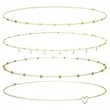4 Stück Bauchkette,Bauchkette Gold,Belly Chain,Waist Chain,Waist Beads,Body Chains,Taillenkette,Bauchkettes Gold Wasserfest,Bauch Kette,Hüftkette für Frauen Mädchen,Verstellbare Körperketten,Vintage