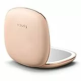 Fancii Mila 2 Kompakter Schminkspiegel mit LED-Licht, wiederaufladbar, 10-fach/1-fache Vergrößerung, Tru-Glow-Beleuchtungssystem, veganes Leder, kleiner Reisespiegel für Geldbörsen (Champagner Creme)