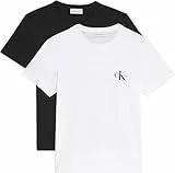 Calvin Klein Damen 2er Pack T-Shirts Kurzarm Logo Tee mit Rundhalsausschnitt, Mehrfarbig (Black/Brilliant White), S