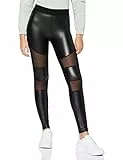 Urban Classics Damen Ladies Tech Mesh Faux Leather Leggings, Black, L