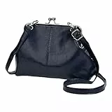 CHAMAIR Vintage Tasche Kiss Lock Umhängetaschen Damen,Elegante Münzbeutel PU Leder Schultertasche Crossbody für Shopper Daily Use