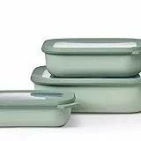 Mepal Multischale Cirqula Rectangular 3-teiliges Set - Mikrowellen Geschir - Geignet als Aufbewahrungsbox, Kuhlschrank, Gefrierschrank & Mikrowellengeschirr - 500, 1000 & 2000 ml - Nordic sage