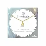 Bixorp Mondstein Edelstein Kette Damen - Rohstein Halskette - Chakra Schmuck aus Edelstahl mit 18K Goldplattierung - 36 cm + 8 cm verstellbar