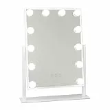 Flamingueo Schminkspiegel mit Beleuchtung - 12 LED - 3 Modi - Einstellbare Intensität - Touch Control - Einstellbare Position - Vergrößerungsspiegel Inklusive - Kosmetikspiegel - Weiß - 36x47,5x7,5cm