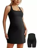 Maacie Umstands-Tenniskleid mit Shorts und integriertem BH, U-Ausschnitt, ärmellos, A-Linie, Workout, Golfkleid mit Taschen, Schwarz, Mittel