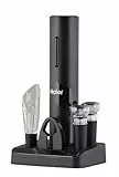 Haier Elektrischer Weinöffner Edelstahl I Korkenzieher Wein Set mit Dekantierausgießer, Vakuumverschluss, Folienschneider & Station I Automatischer Weinflaschenöffner I Edles Geschenk für Weinfreunde